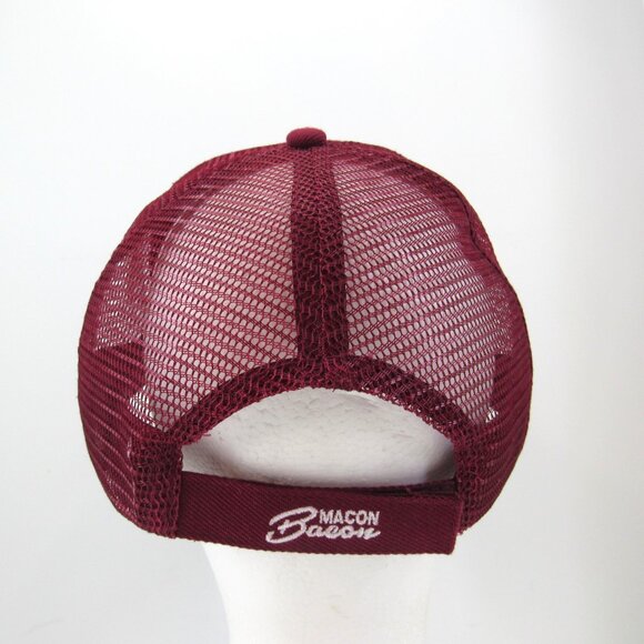 Macon Bacon Embroidered Logo Men's Burgundy Mesh Back Adj Strapback Cap Hat - Picture 6 of 8
